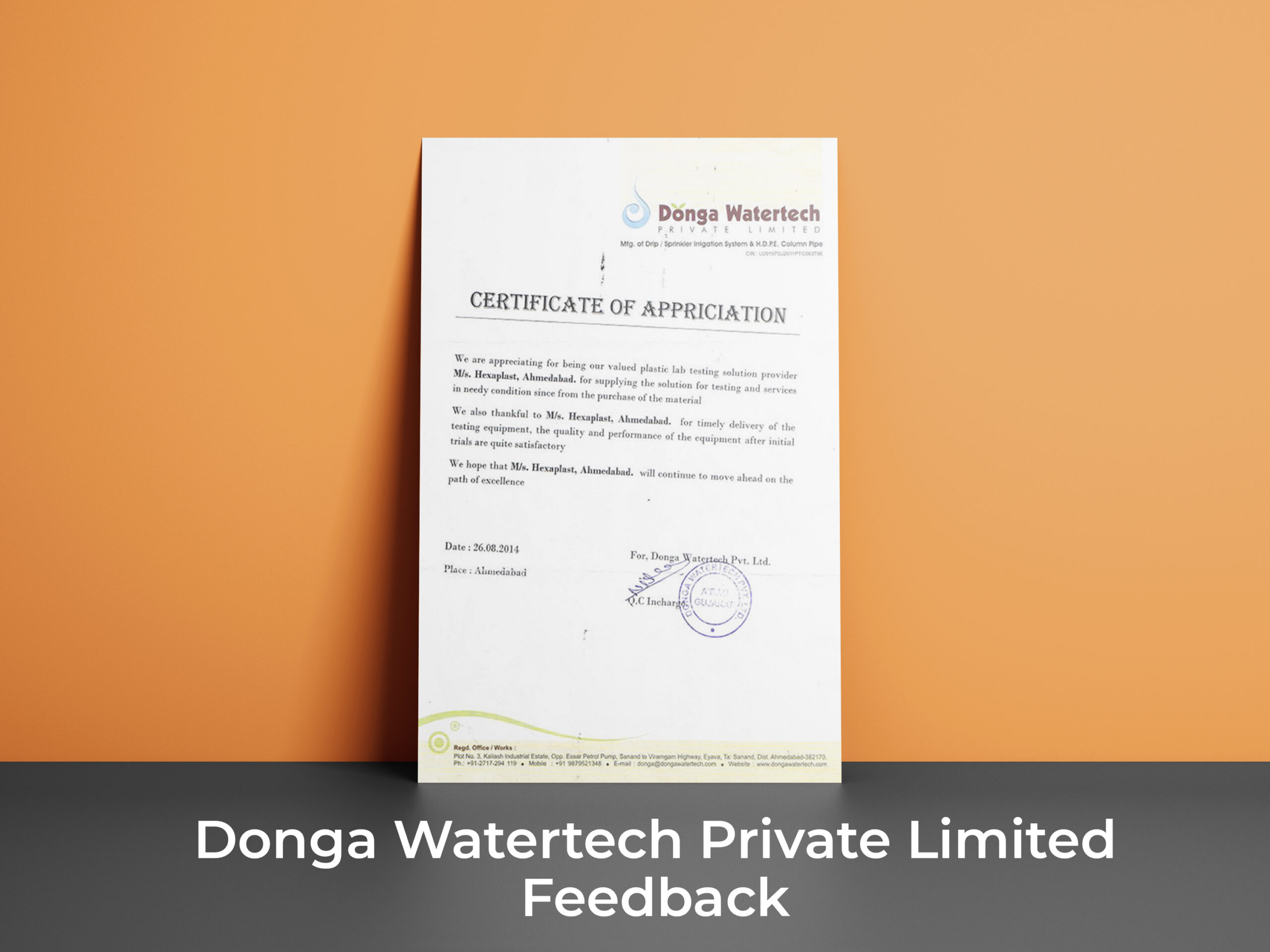 feedback of Donga Watertech Private Limited